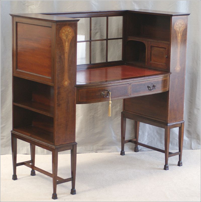 4008 Antique Inlaid Arts & Crafts Writing Desk (1)